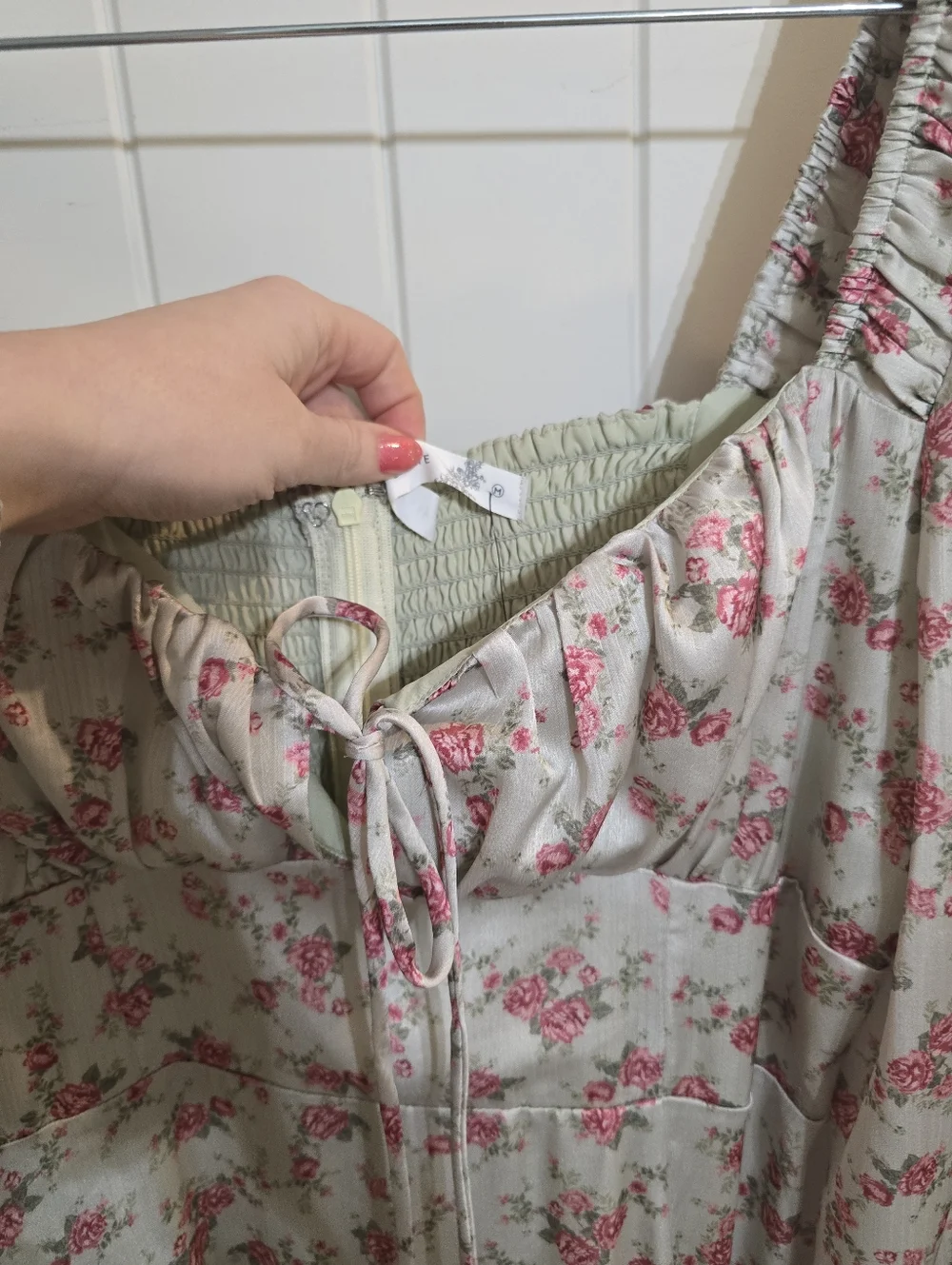 NWT Altard State Floral Midi Dress Mint Green Pink Medium Summer Boho Satin Bust - Picture 5 of 8